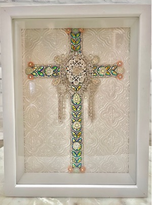 Blue Shadow Box Cross  Hanging or Standing 