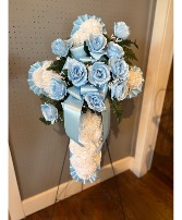 Blue SILK Cross Standing Spray 