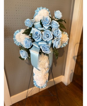 Blue SILK Cross Standing Spray 