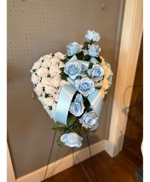 Blue silk heart standing spray 