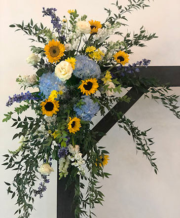Blue Sky & Sunflowers Altar Arrangement in Pittsfield, MA | NOBLE'S FARM STAND AND FLOWER SHOP