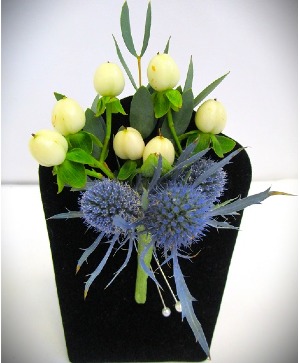 BLUE THISTLE BOUTINNIERE - IN STORE PICK UP ONLY BOUTINNIERES