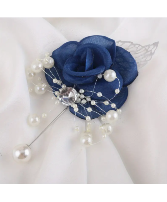 Blue Tulle Rose Boutonniere