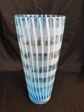 Blue Vase with Frosted  and White Swirls 
