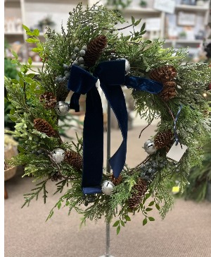 Blue Velvet Evergreen Silk Wreath Wreath/ Silk