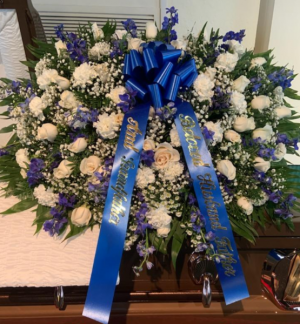 Dallas Cowboy Themed White & Blue Casket Spray in Plainview, TX - Kan Del's  Floral, Candles & Gifts