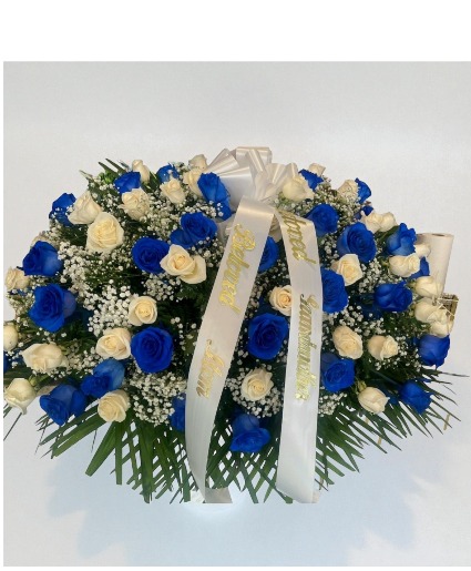 blue white  casket