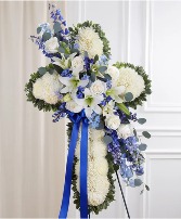 Blue & White Cross Standing Spray