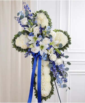 Blue & White Cross Standing Spray