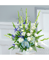 Blue & White Funeral Arrangement 