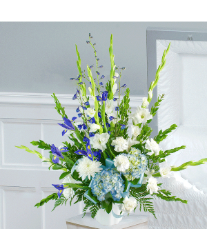 Blue & White Funeral Arrangement 