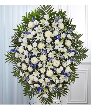 Blue & White Funeral Standing Spray 