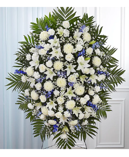 Blue & White Funeral Standing Spray