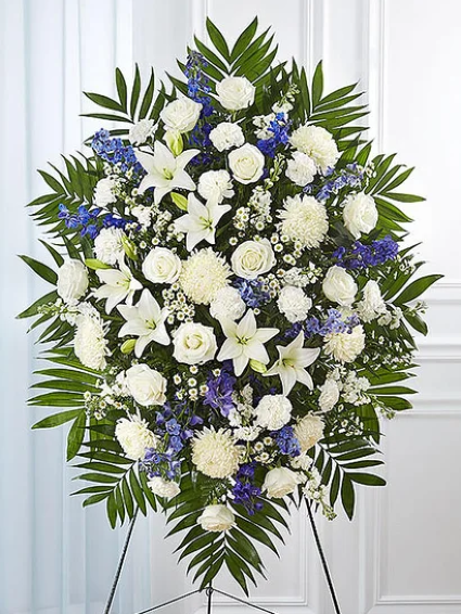 Blue & White Funeral Standing Spray™ 