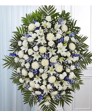Blue & White Funeral Standing Spray  Funaral Spray