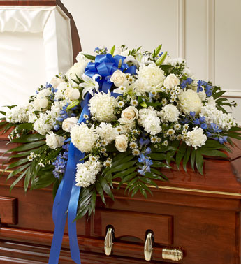 Blue & White Half Casket Cover Casket flowers