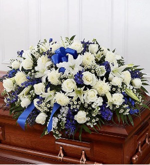 BLUE & WHITE MIXED CASKET SPRAY 