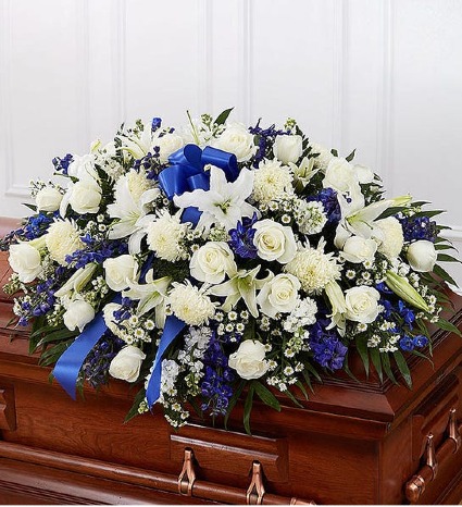 BLUE & WHITE MIXED CASKET SPRAY 