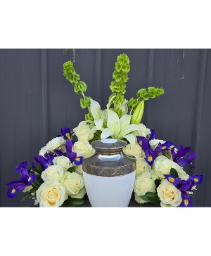 Blue White Partial Cremation Surround Funeral Flowers