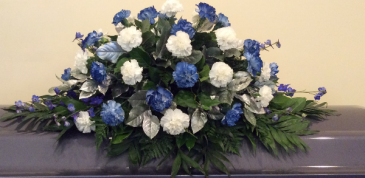 Blue, White & Silver Casket Spray  in Culpeper, VA | ENDLESS CREATIONS FLOWERS AND GIFTS