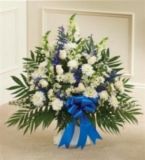 Blue & White Sympathy Floor Basket Funeral - Sympathy