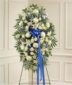 Blue & White Sympathy Standing Spray Funeral