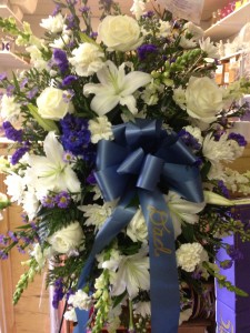 Blue & White Tranquility By The Sea Arrangment Funeral Flowers