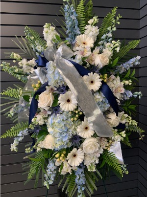 Blue & White Tribute Standing Spray 