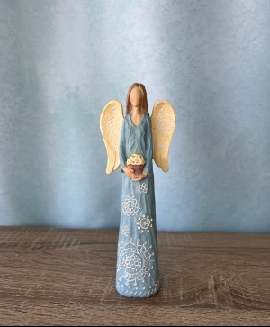 Blue Wood Angel Figurine 