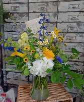 Blue, Yellow and White Sympathy Arrangement  