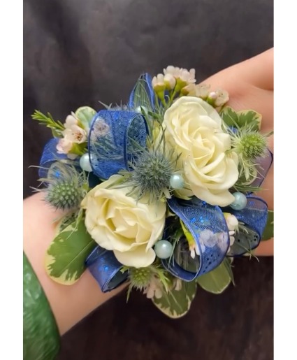 Blues & White Corsage