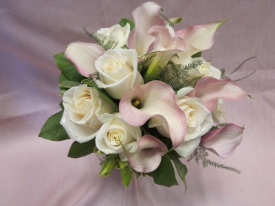 BLUSH CALLA'S AND IVORY ROSES  BRIDAL BOUQUET