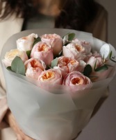 Blush Garden Rose Bouquet This design is presented as a hand-tied bouquet and may also be styled in a vase upon customer preference.