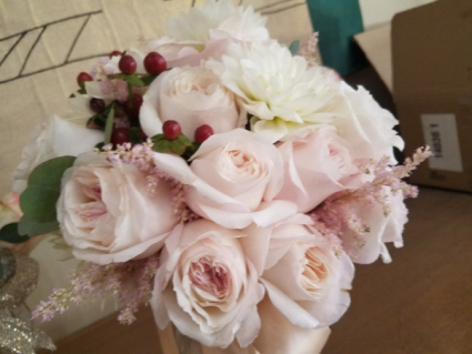 blush garden rose bouquet with pink astibe bride bouquet