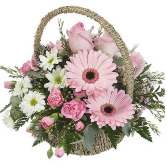 Blushing Blooms Basket Arrangement