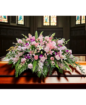 Pink Pop Casket Spray  in Laurel, MD | Lea's Flower Shop