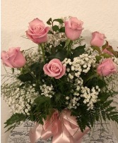 Blushing Dozen Roses Fresh Cut Vase