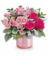 Blushing Gem Bouquet  cylinder arrangement low compact 