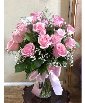 18 Blushing Pink Roses Fresh Cut Vase