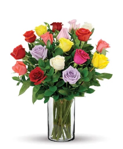 BOGO  One Dozen Color Roses Arramged in Vase  Get 1/2 Dz Color Roses Free!