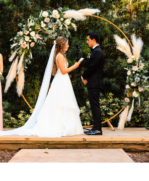 Boho Arch  Gold circle arch, florals and Pampas.
