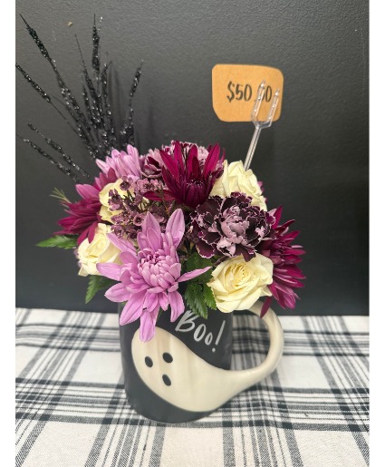 Boo Mug Floral Arrangement Bouquet