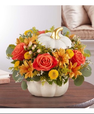 Bountiful White Crackle Pumpkin Centerpiece 
