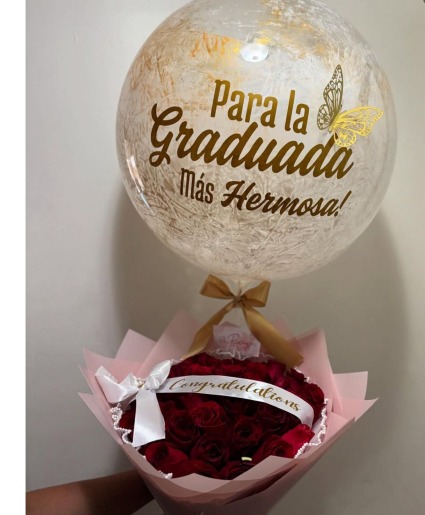 bouquet and balloon  rosas