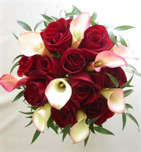 Bouquet for Bride with Small Calas and Red Roses can be downsized for your girls....Pricing vary in size of the bouquet