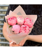  Bouquet Of 5 Pink Peonies 