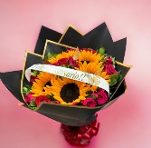 Bouquet of 5 sunflowers with 24 roses 