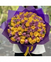 Bouquet of Lavender and yellow roses 