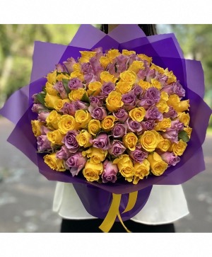 Bouquet of Lavender and yellow roses 