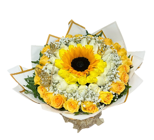BOUQUET OF ROSES WITH SUNFLOWER 